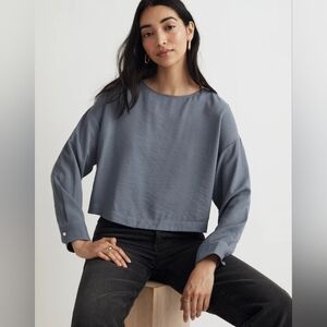 Madewell Blue Crop Long Sleeve Button Back Blouse S